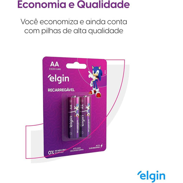 Pilha Recarregável AA Elgin 2500mAh c/ 2 Unidades