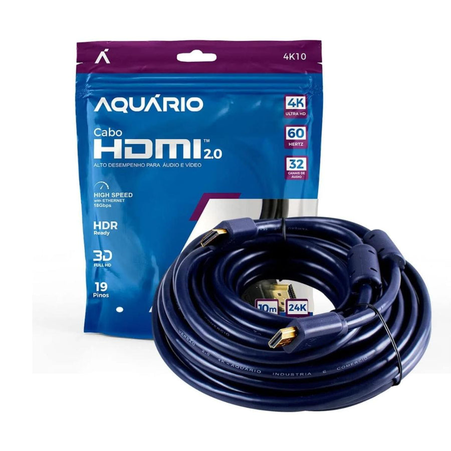 Cabo De Video Hdmi 4K 3D 19 Pinos 10 Metros Aquario