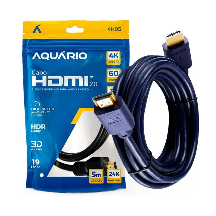 Cabo Hdmi 2.0 4K 3D 19 Pinos 5 Metros Aquario