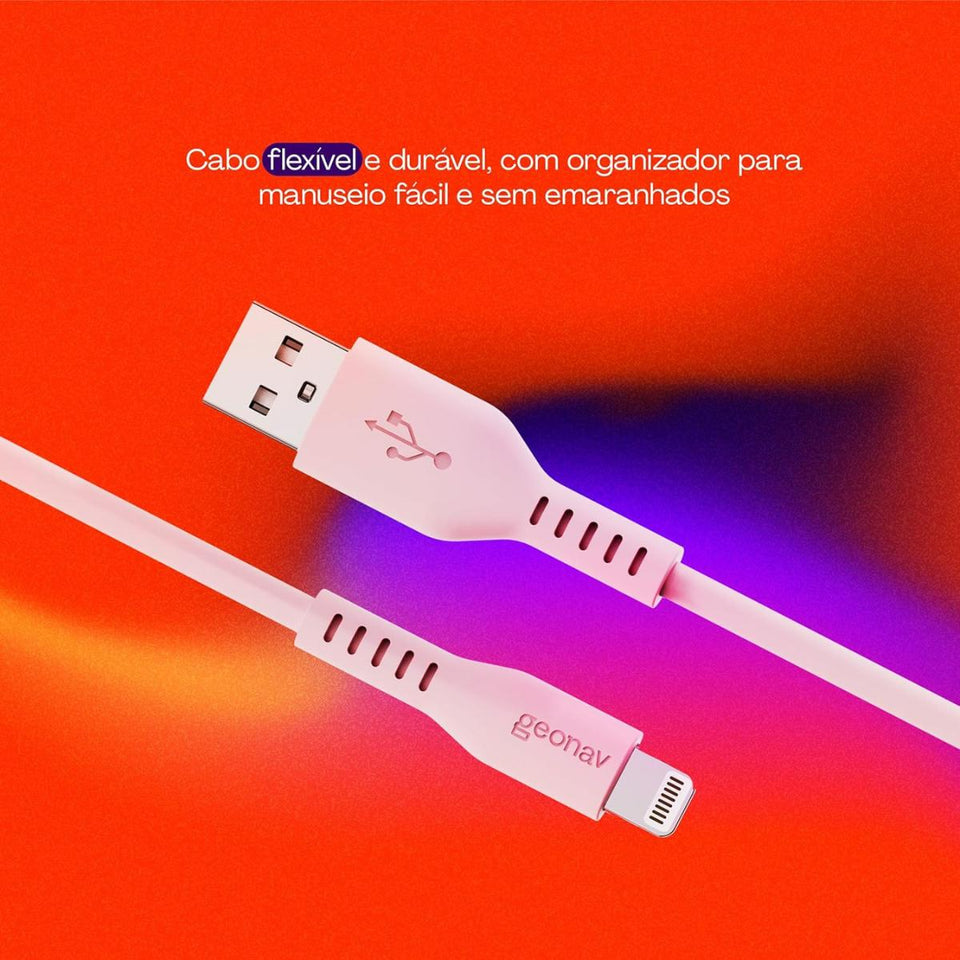 Cabo Usb-A P/ Lightning Mfi Em Silicone, 1,5M Rosa Geonav