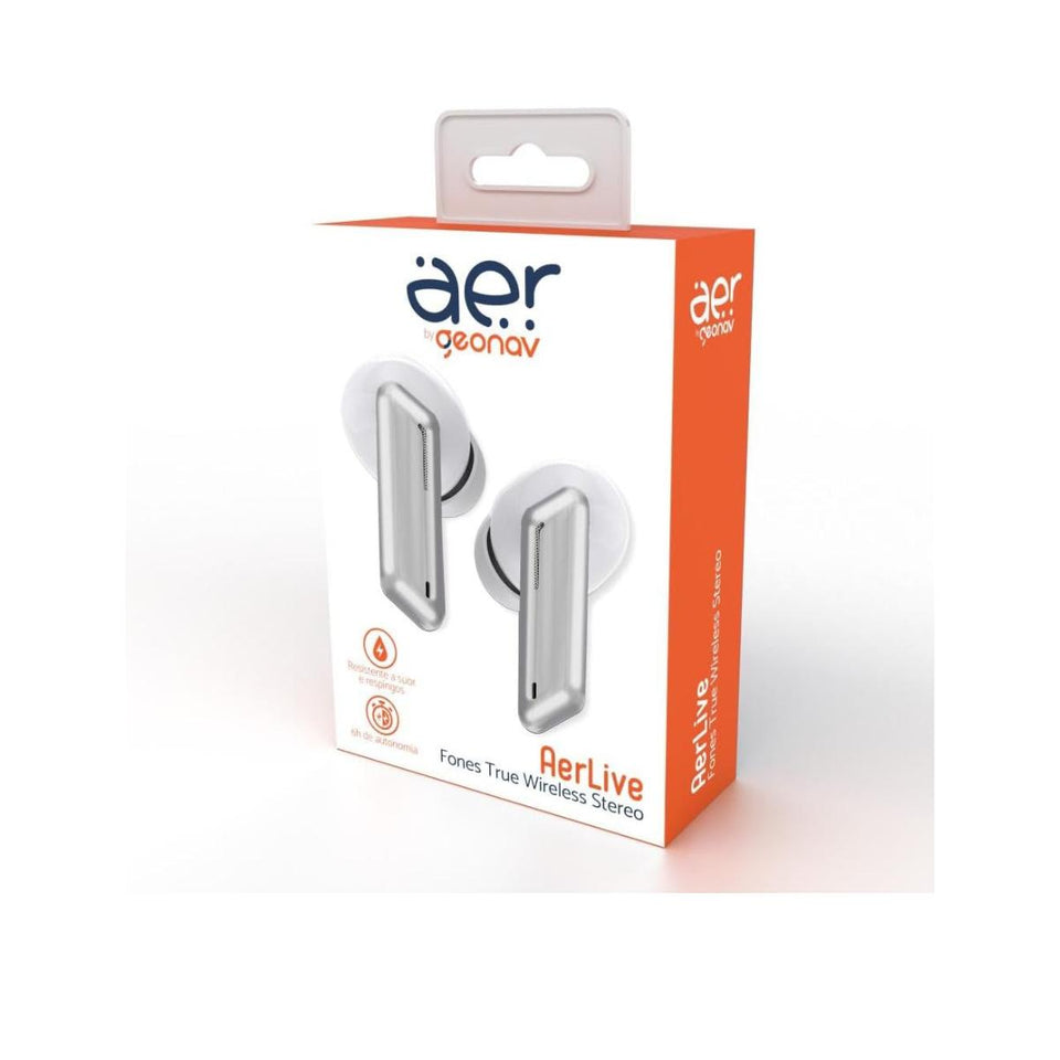 Fone De Ouvido S/Fio Geonav Tws Aerlive Branco/Cinza  Aer12