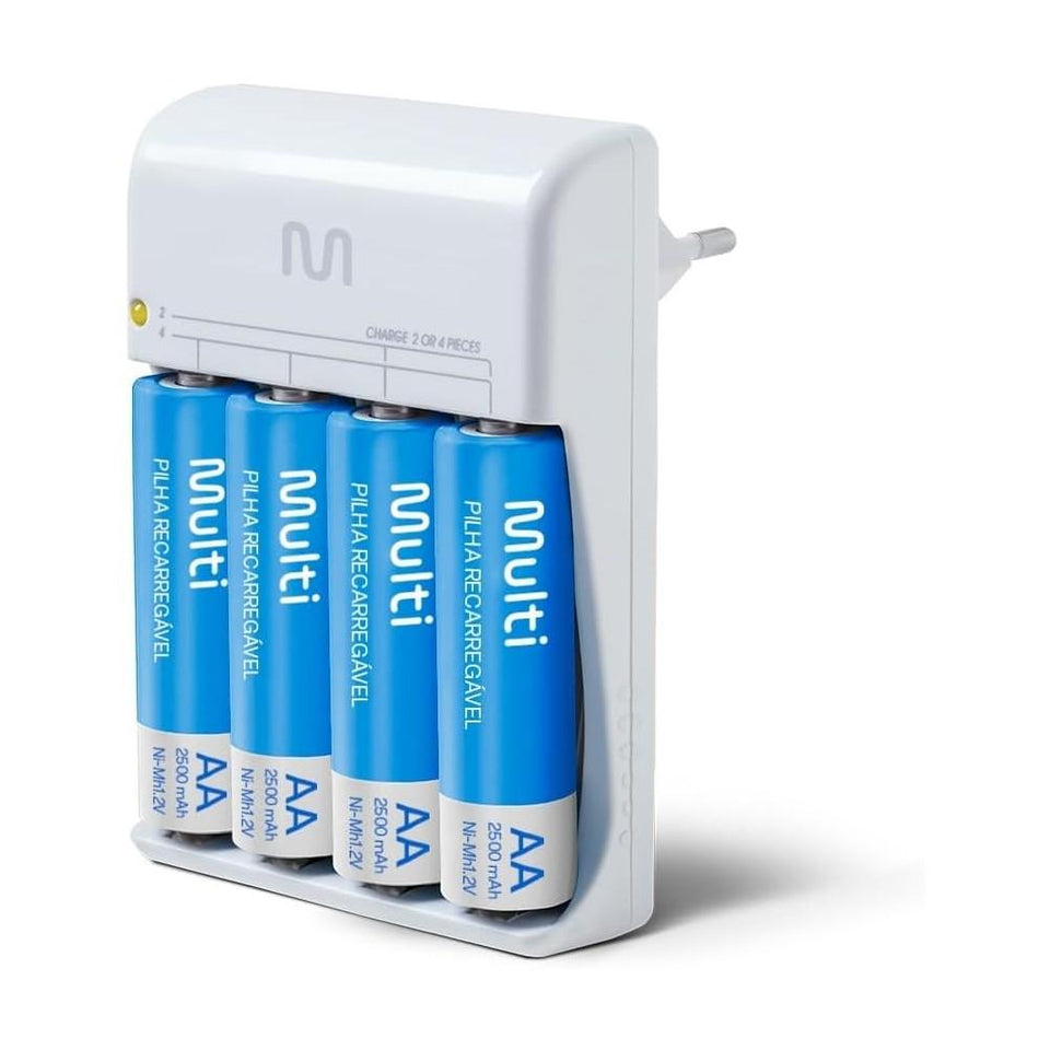 Carregador de Pilhas Multilaser c/ 4 Pilhas AA CB054