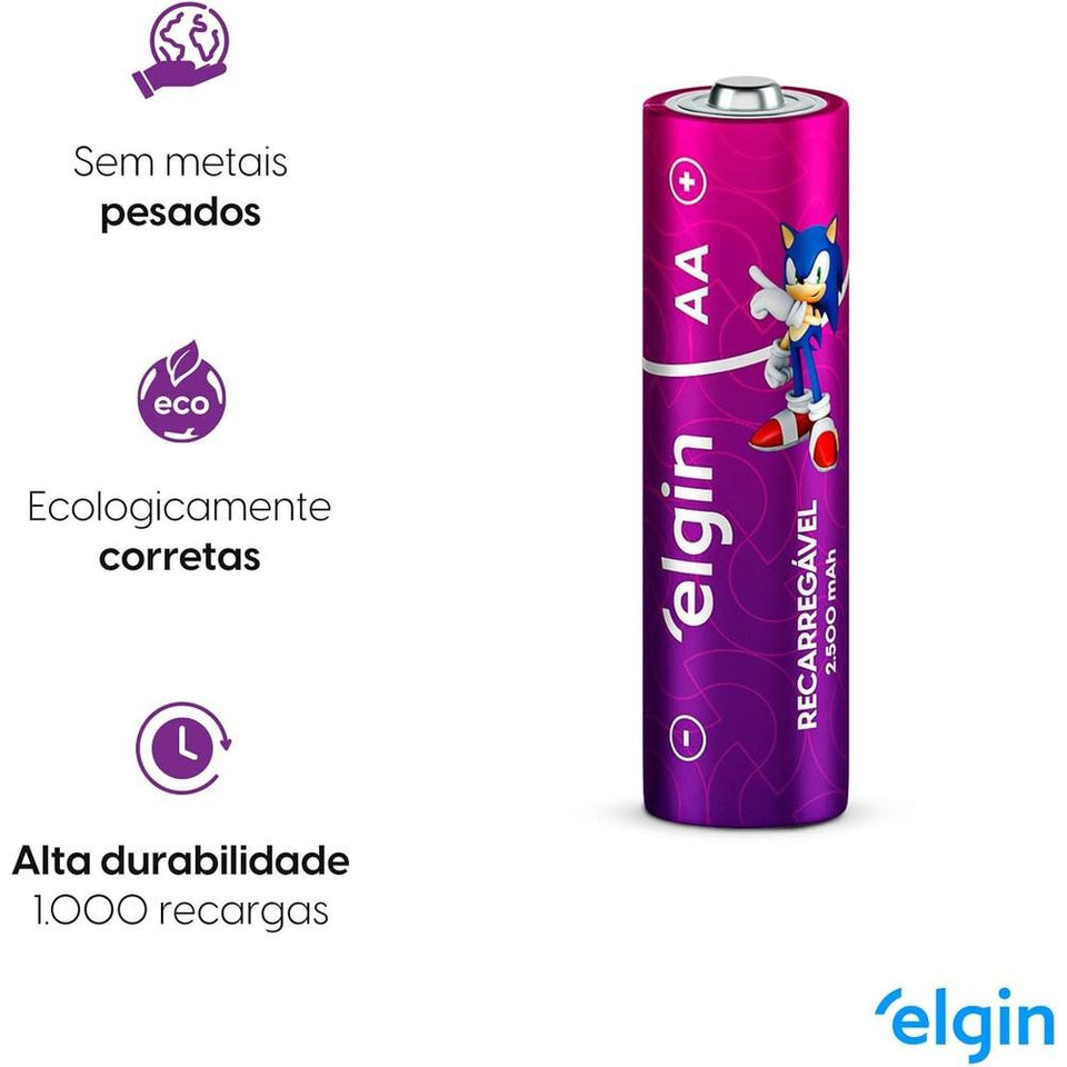 Pilha Recarregável AA Elgin 2500mAh c/ 2 Unidades