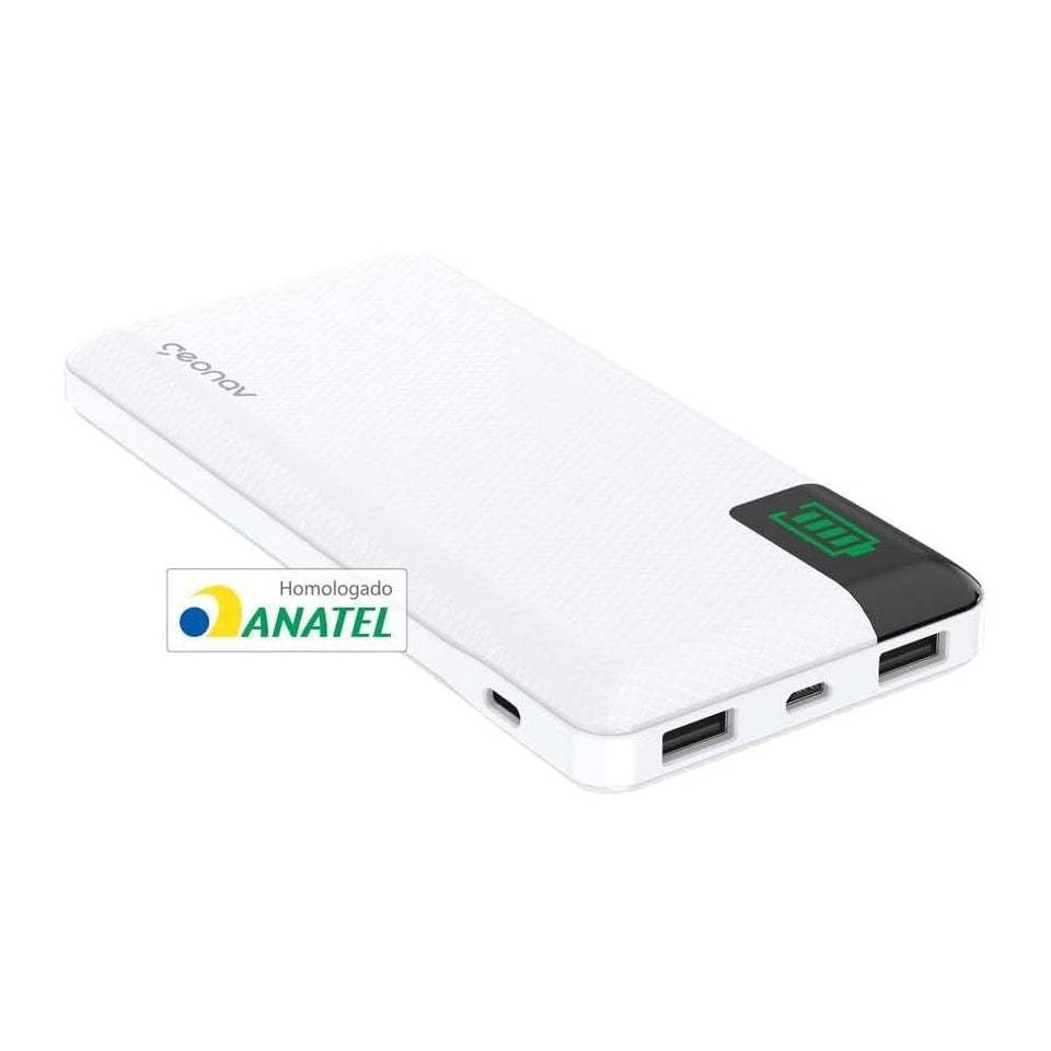 Carregador Portatil Universal 10.000Mah Branco Geonav Pb10Kwt