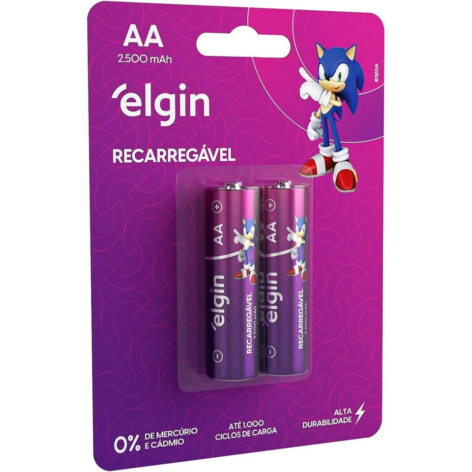 Pilha Recarregável AA Elgin 2500mAh c/ 2 Unidades