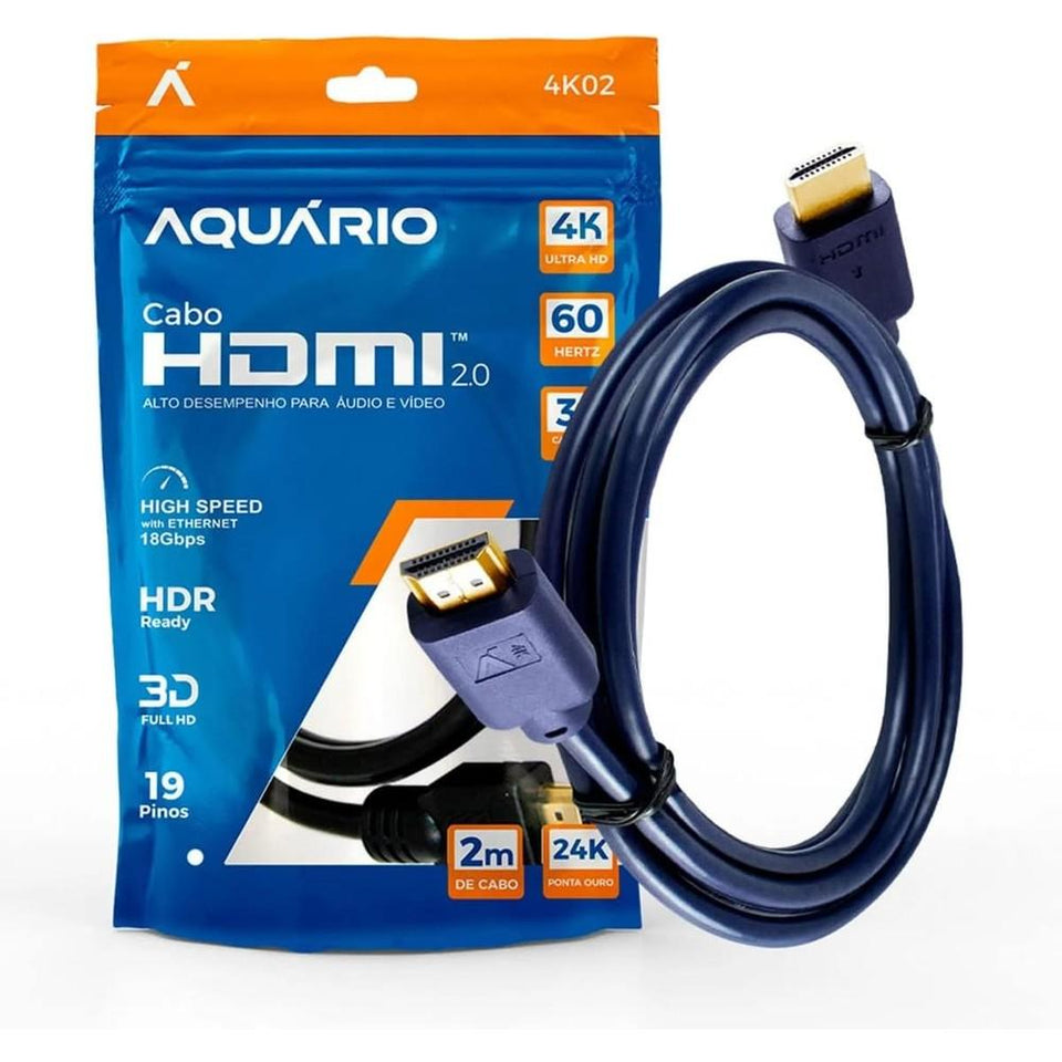 Cabo HDMI 2.0 4K 2 Metros Aquário