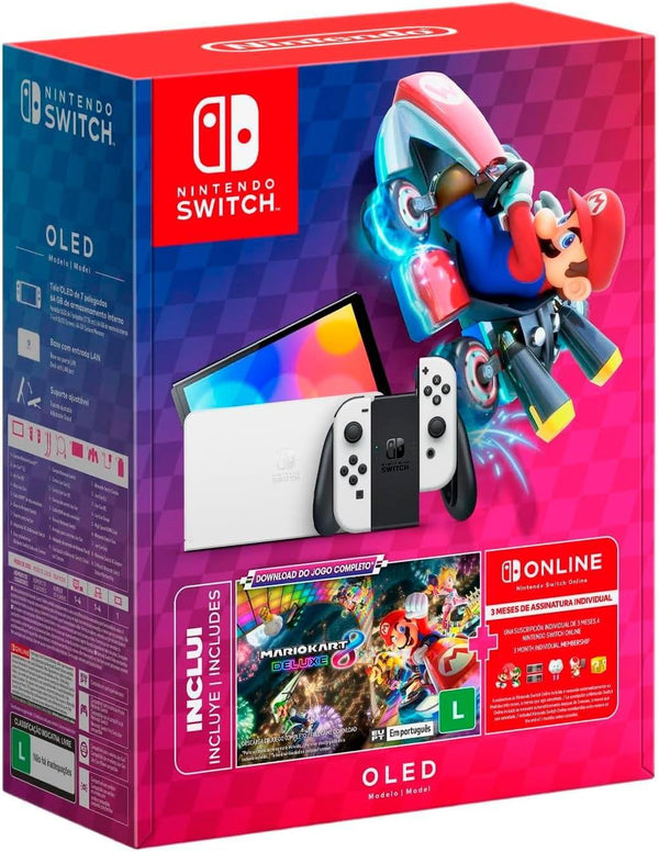 Nintendo Switch Oled Com Mk8 Sys 64Gb Mario Kart 8