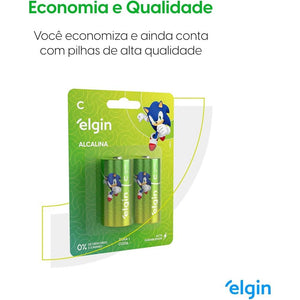 Pilha Alcalina C Média Elgin Blister c/ 2 Unidades