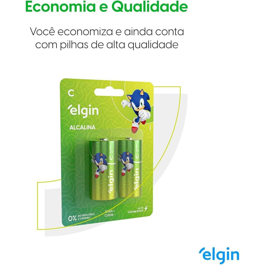 Pilha Alcalina C Média Elgin Blister c/ 2 Unidades