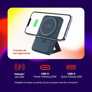 CARREGADOR PORTATIL C/ INDUCAO, 10.000 MAH E 15W C/MAGSAFE