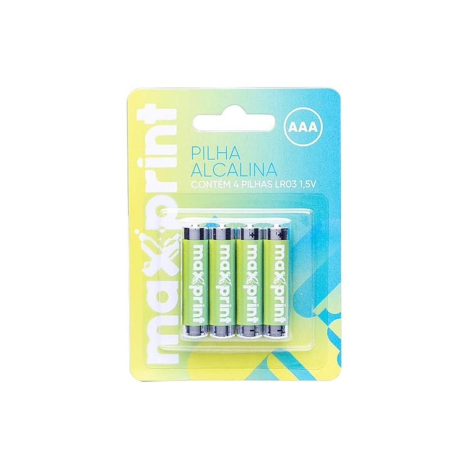 Pilha Alcalina AAA Pequena c/ 4 Unidades Maxprint