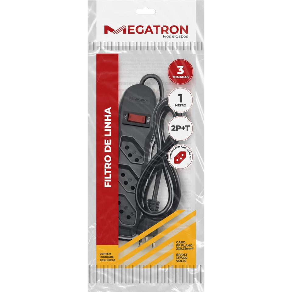 Filtro De Linha 3 Tomadas 1 Metro Megatron