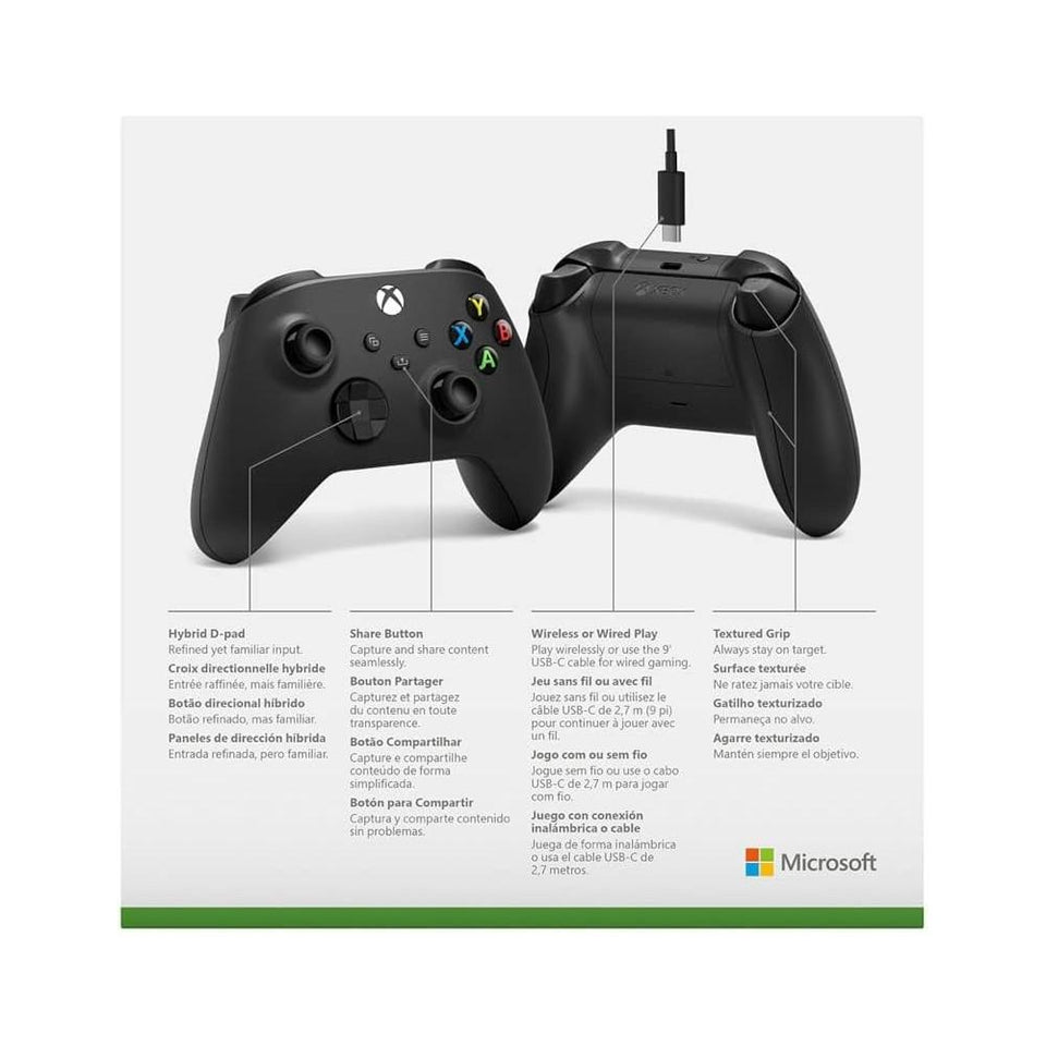 Controle para Xbox Sem Fio Preto + Cabo USB-C