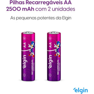 Pilha Recarregável AA Elgin 2500mAh c/ 2 Unidades