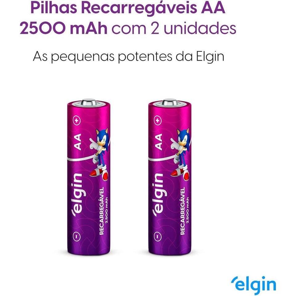 Pilha Recarregável AA Elgin 2500mAh c/ 2 Unidades