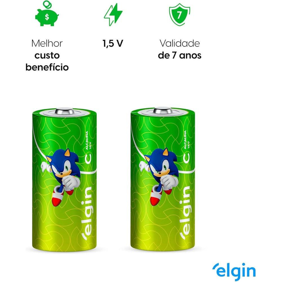 Pilha Alcalina C Média Elgin Blister c/ 2 Unidades