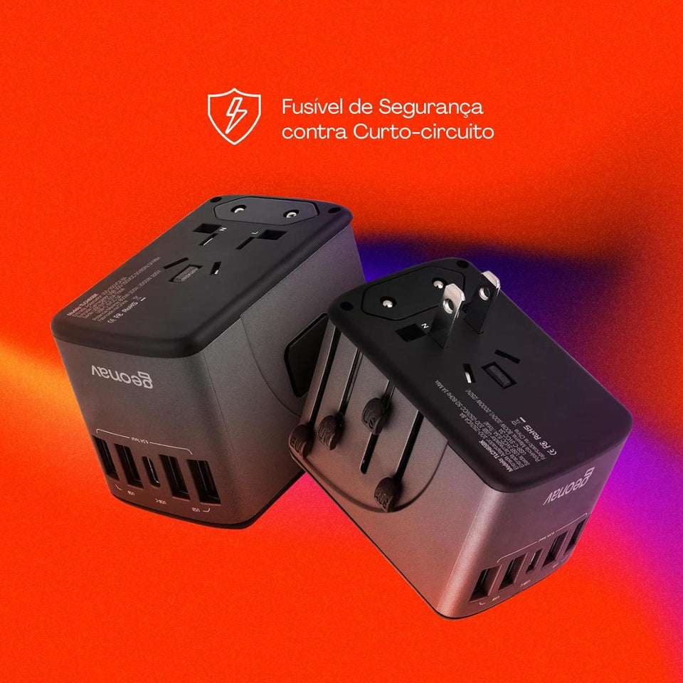 Carregador Adaptador Universal De Viagem 4 Geonav Tlch65Bk