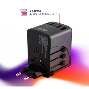 Carregador Adaptador Universal De Viagem 4 Geonav Tlch65Bk