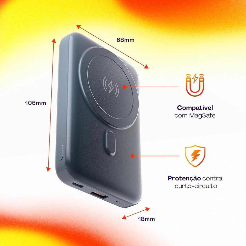 CARREGADOR PORTATIL C/ INDUCAO, 10.000 MAH E 15W C/MAGSAFE