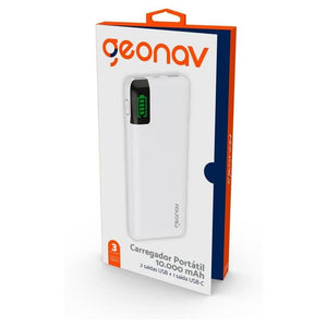 Carregador Portatil Universal 10.000Mah Branco Geonav Pb10Kwt