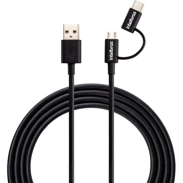 Cabo 2 em 1 Micro USB e USB-C Intelbras 1.2m Preto