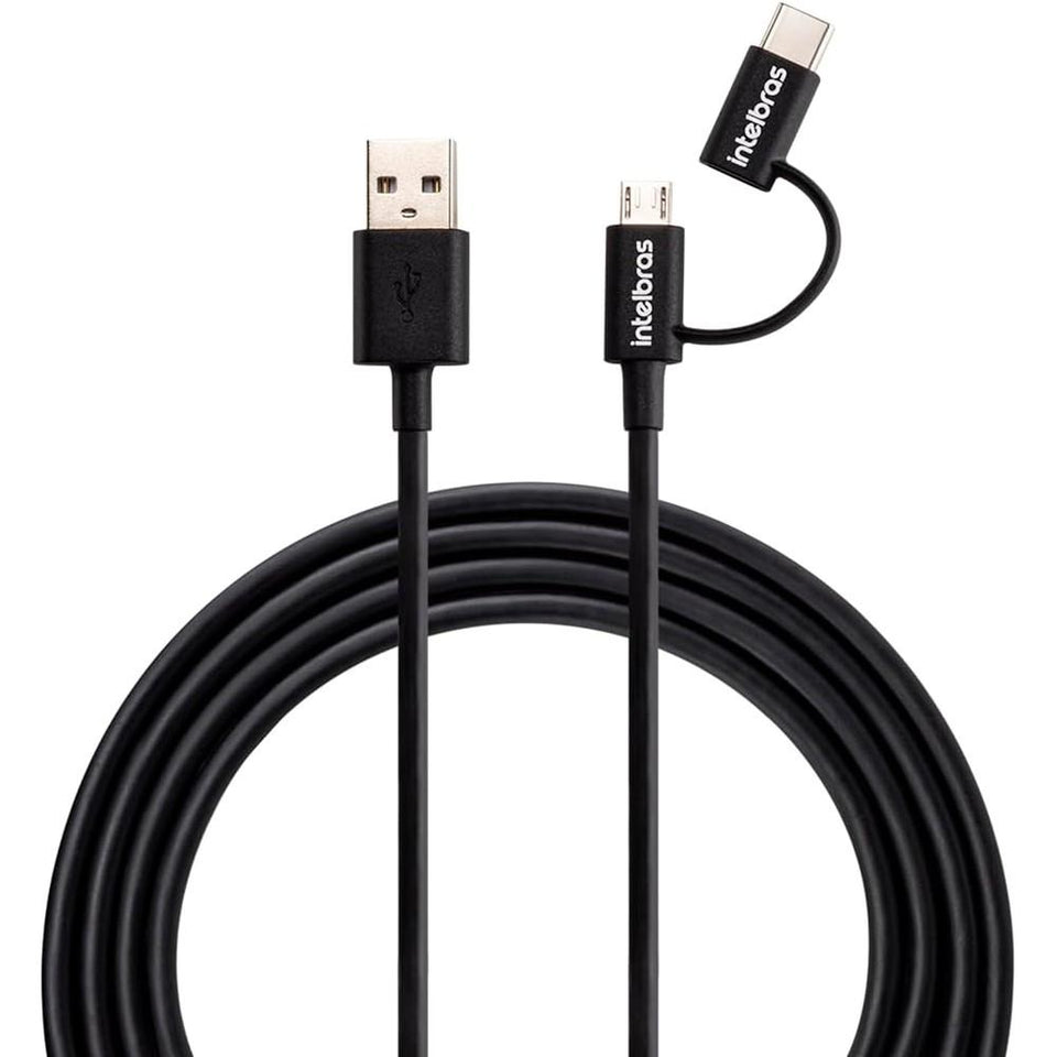 Cabo 2 em 1 Micro USB e USB-C Intelbras 1.2m Preto