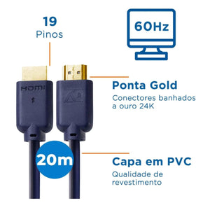 Cabo De Video Hdmi 4K 3D 19 Pinos 20 Metros Aquario