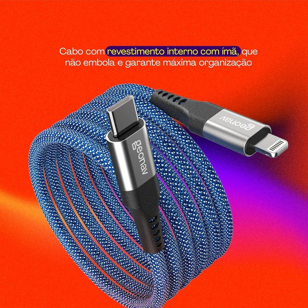 Cabo Magnetico Usb-C P/Lightning 2.0 Nylon Geonav Liuc03Mag