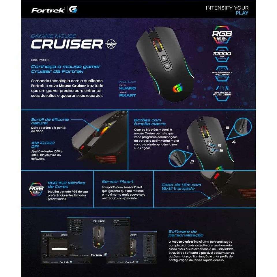 Mouse Gamer 10000Dpi Rgb Fortrek Cruiser