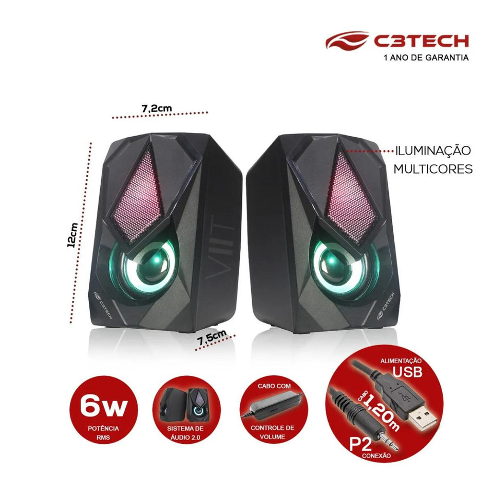 Caixa de Som p/ PC 2.0 C3Tech SP-L60 com LED P2