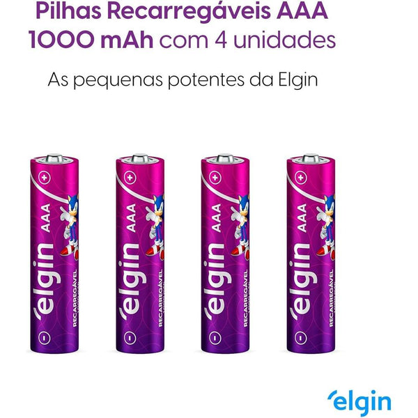 Pilha Recarregável AAA Elgin 1000mAh c/ 4 Unidades