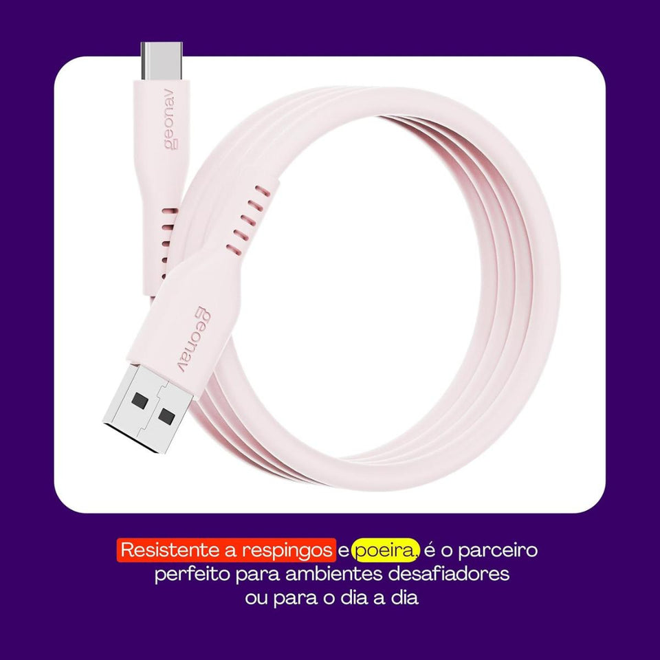 Cabo Usb-A Para Usb-C T Rosa Silicone 1,5M Esc05Spk Geonav