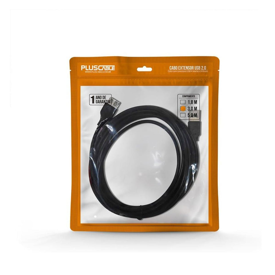 Cabo Extensor USB 2.0 3 Metros Pluscable
