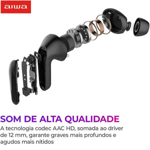 Fone de Ouvido Bluetooth Aiwa Earbud AWS-EB-01-B Preto