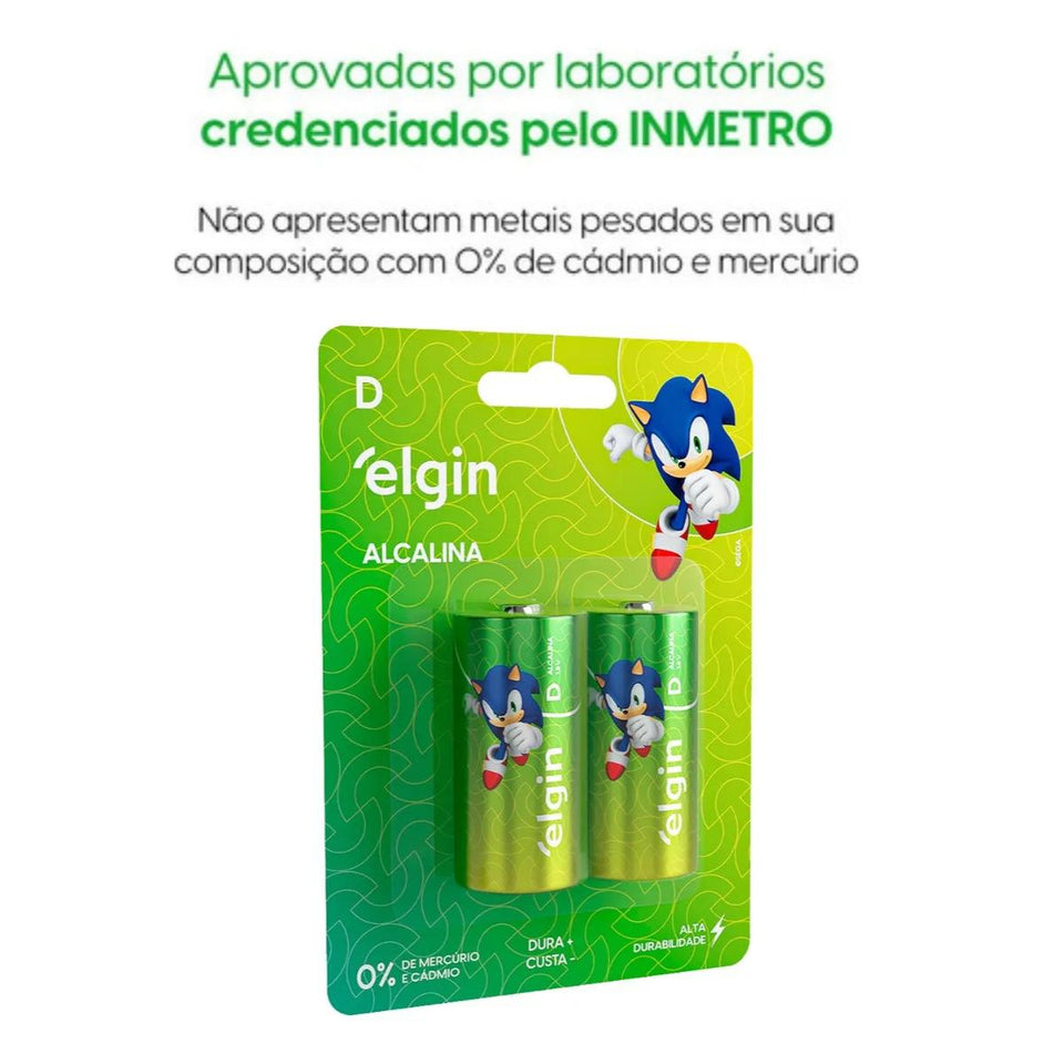 Pilha Alcalina Grande Tipo D Elgin c/ 2 Unidades