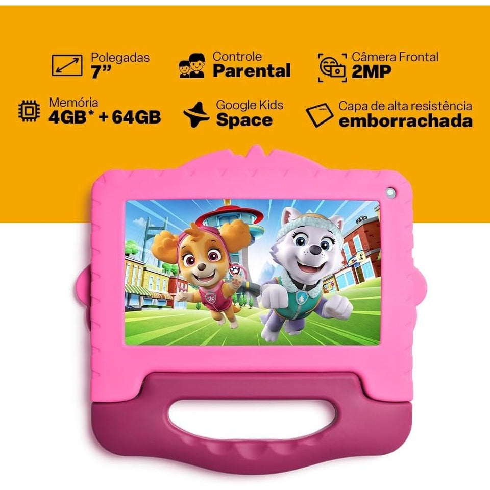 Tablet Infantil Multi Patrulha Canina 7" 64GB 4GB RAM NB422 – Rosa