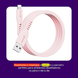 Cabo Usb-A P/ Lightning Mfi Em Silicone, 1,5M Rosa Geonav