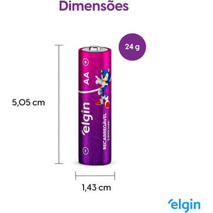 Pilha Recarregável AA Elgin 2500mAh c/ 2 Unidades