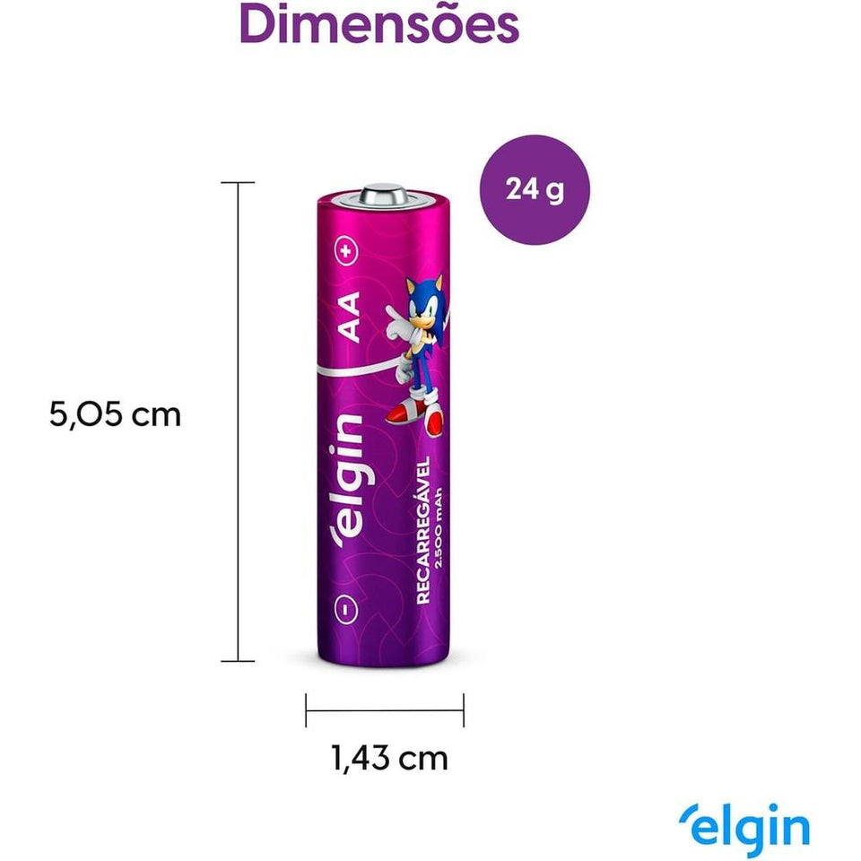 Pilha Recarregável AA Elgin 2500mAh c/ 2 Unidades