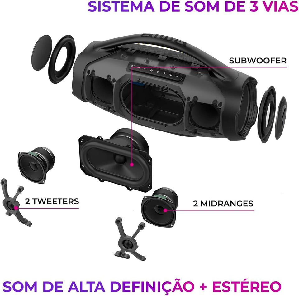 Caixa De Som Portátil Bt Aiwa Boombox Bbs-01Lb 200W 9531-01 Azul Meia Noite
