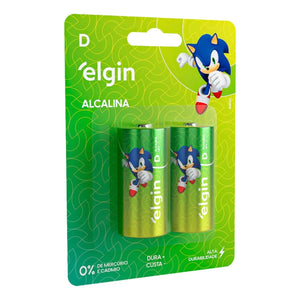 Pilha Alcalina Grande Tipo D Elgin c/ 2 Unidades