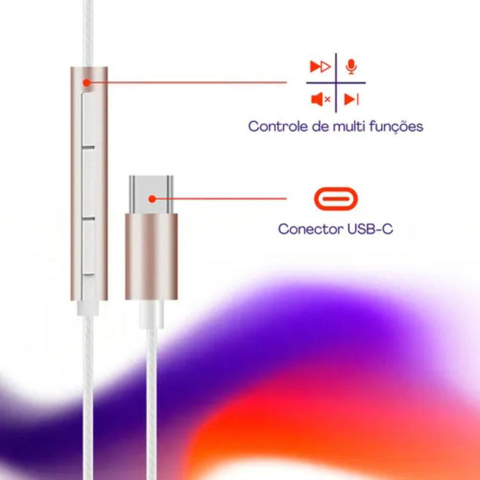 Fone De Ouvido Com Fio Conexao Usb-C Rosa Gold Geonav