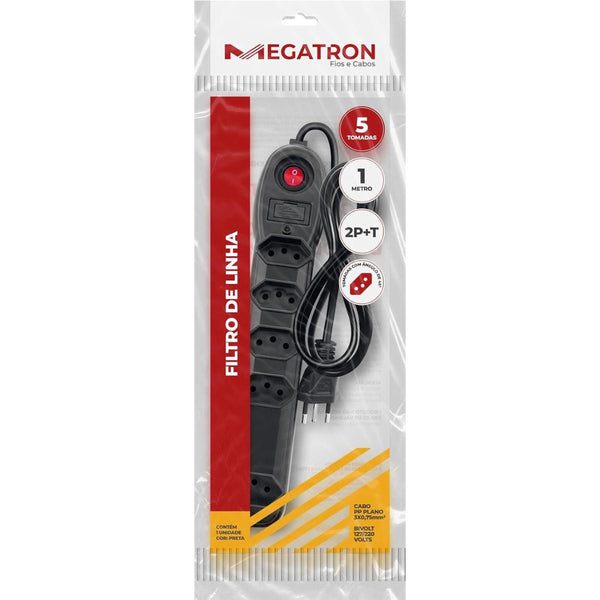 Filtro De Linha 5 Tomadas Cabo 1M  Megatron