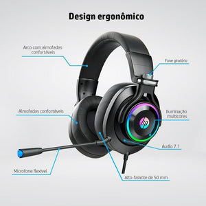 Fone C/Microfone Game 7.1 Usb H500Gs Hp Preto