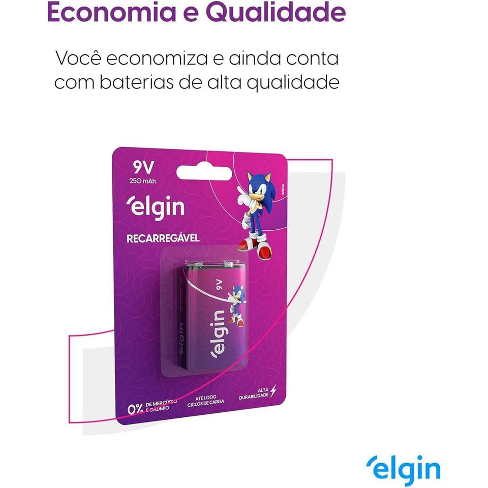 Bateria Recarregável 9V Elgin 250mAh