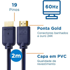 Cabo HDMI 2.0 4K 2 Metros Aquário