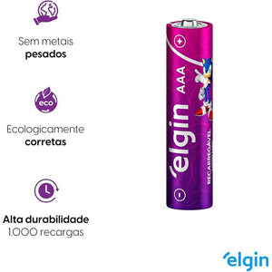 Pilha Recarregável AAA Elgin 1000mAh c/ 4 Unidades