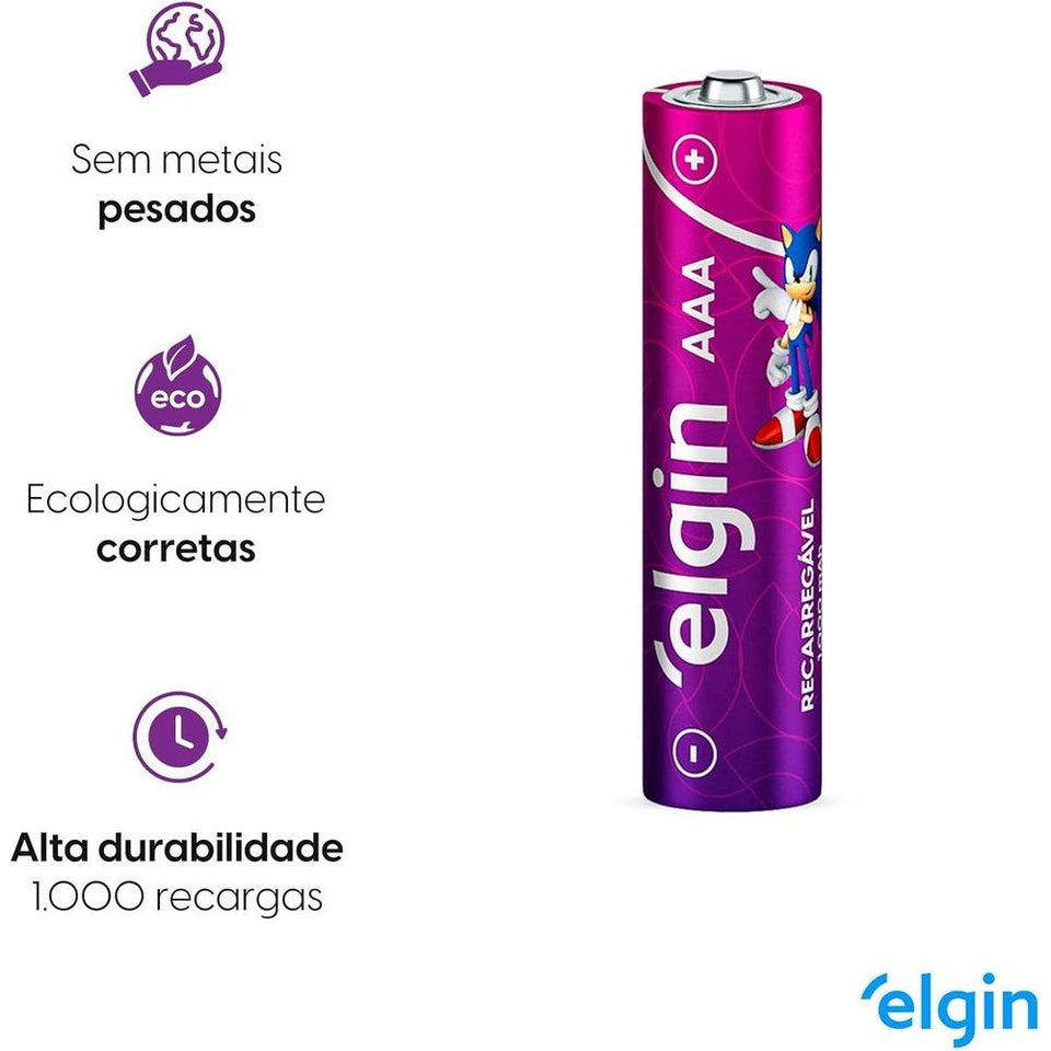 Pilha Recarregável AAA Elgin 1000mAh c/ 4 Unidades