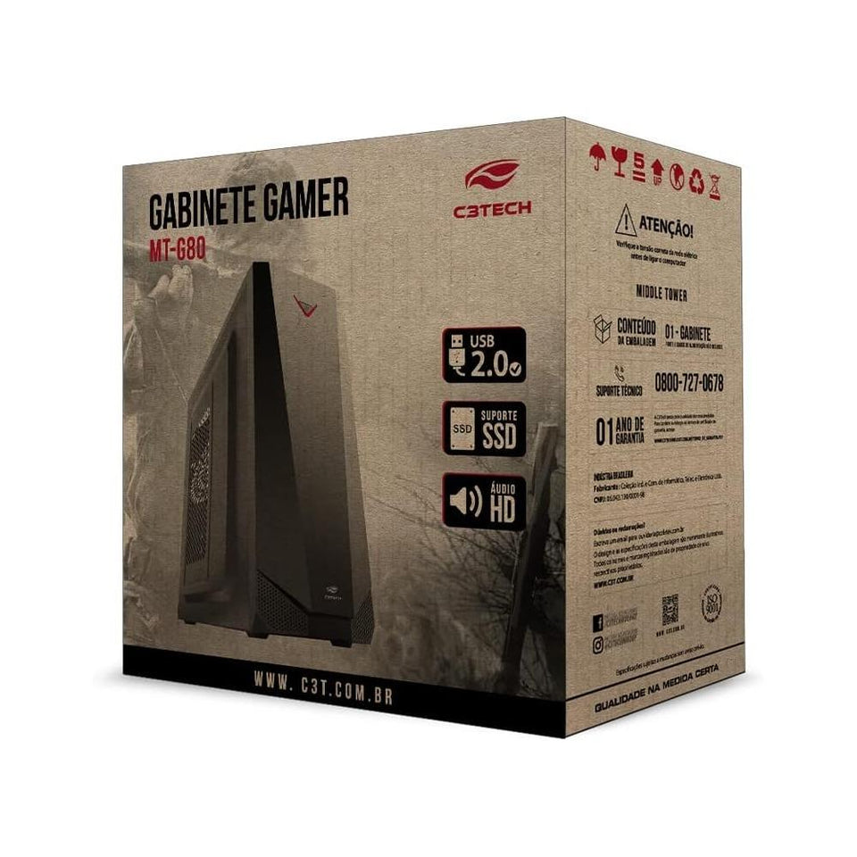 Gabinete Gamer C3Tech MT-G80BK Sem Fonte