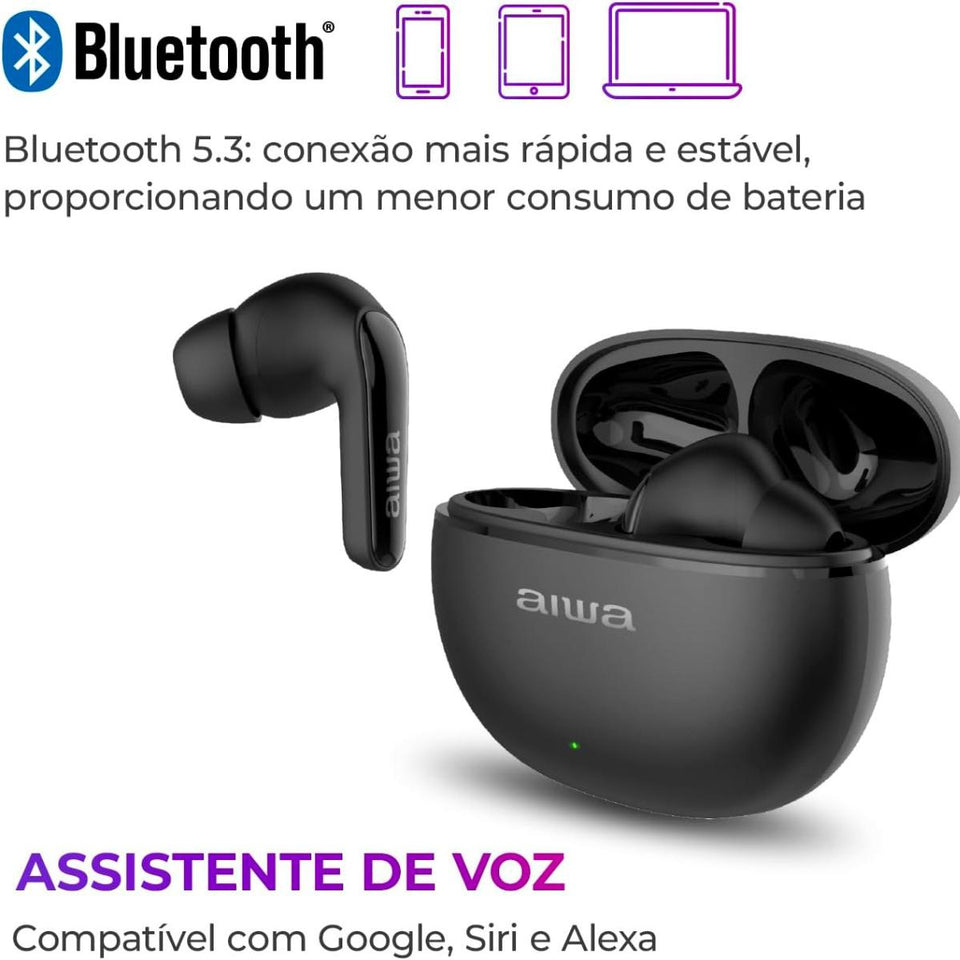 Fone de Ouvido Bluetooth Aiwa Earbud AWS-EB-01-B Preto